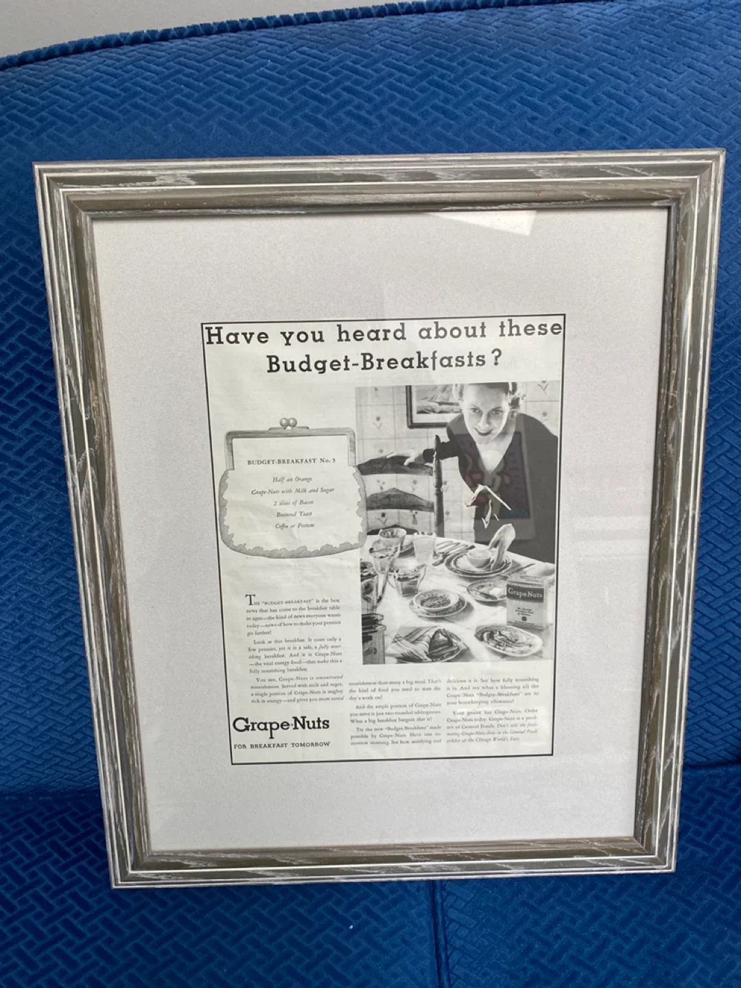 Vintage Framed Grape-Nuts Advertisement