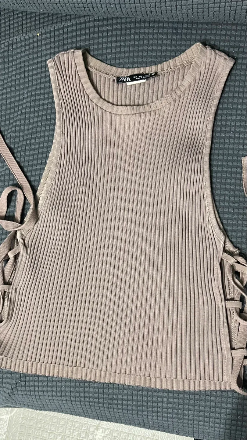 Zara Knit Top with Lace-Up Detail - Size L image indicator(2)