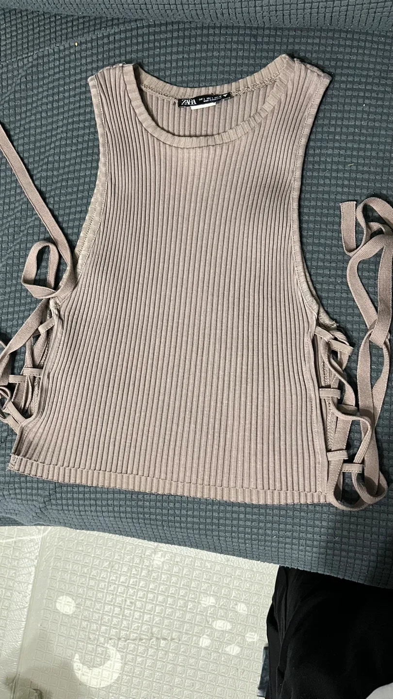 Zara Knit Top with Lace-Up Detail - Size L