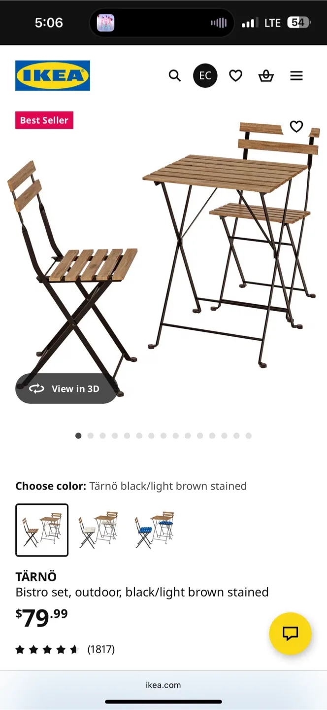 IKEA TÄRNÖ Bistro Set - Outdoor, Black/Light Brown image indicator(3)