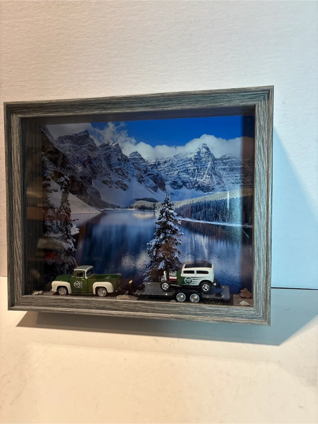 Framed Landscape Picture with Miniature Cars