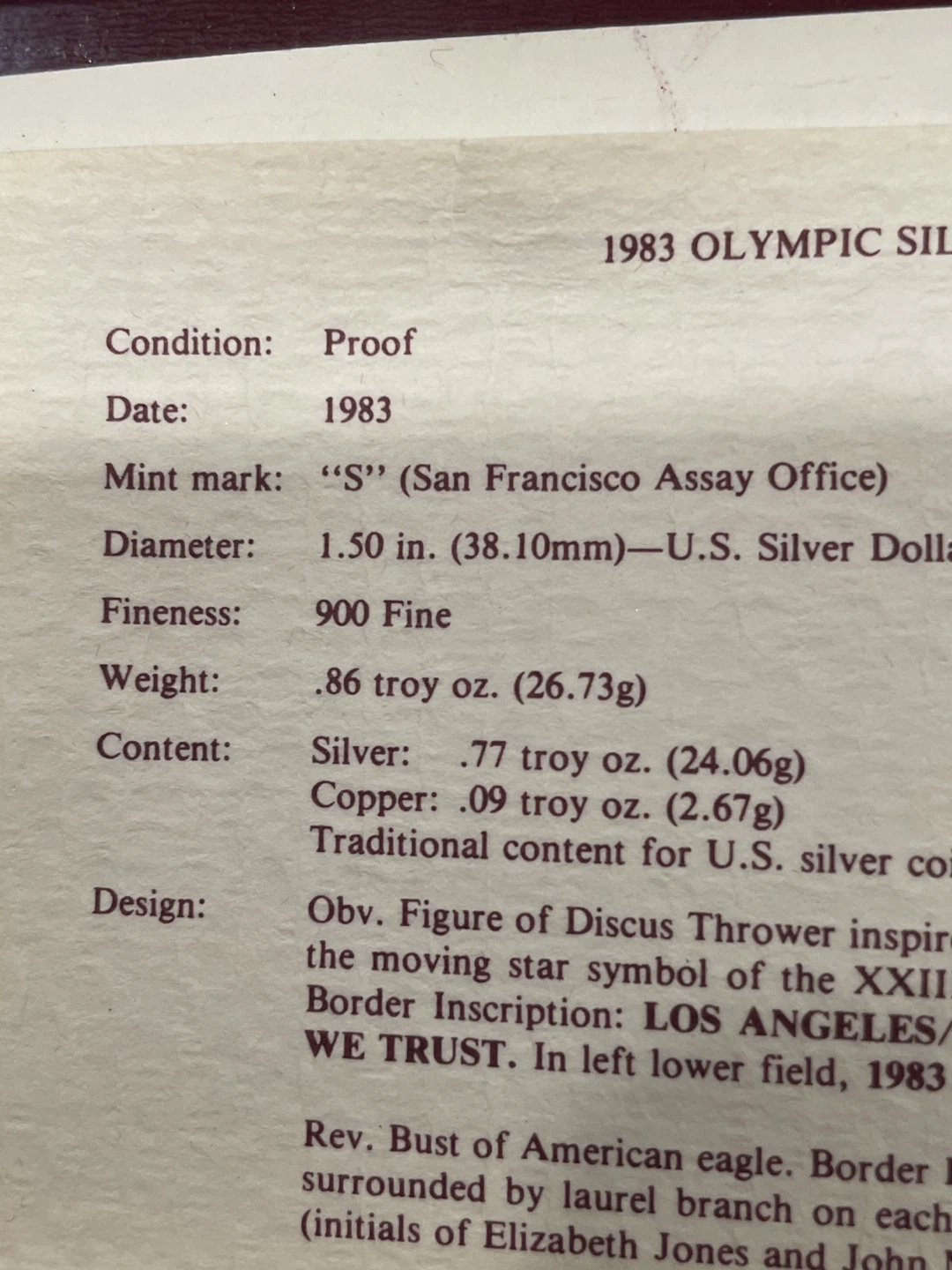 1983 Los Angeles XXIII Olympiad Silver Dollar Proof - photo 4