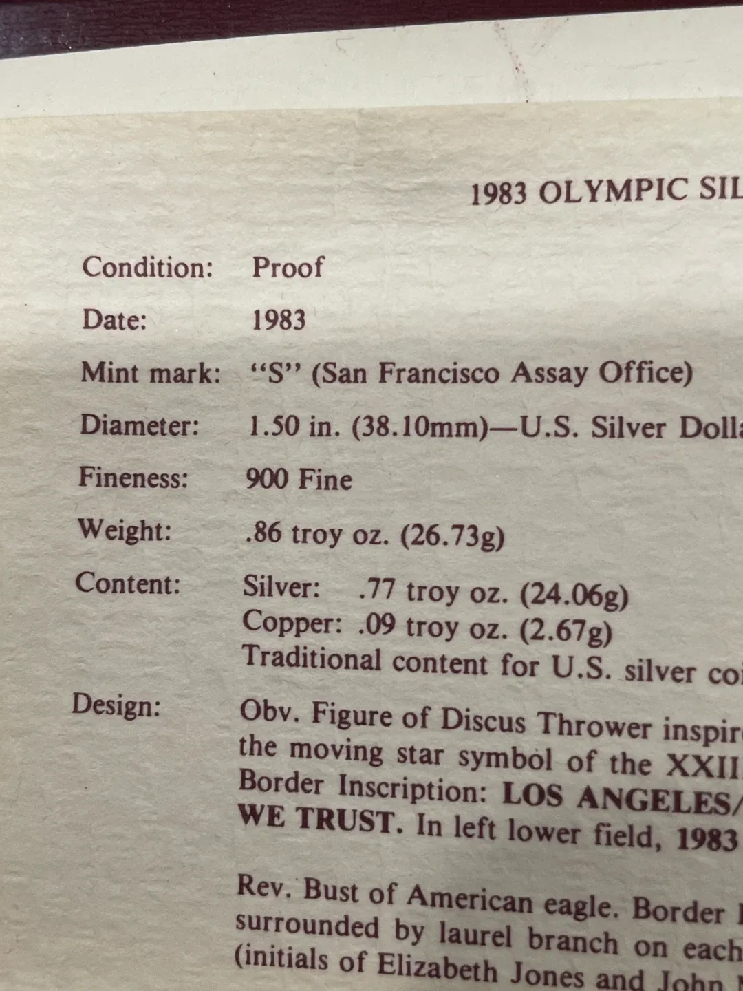 1983 Los Angeles XXIII Olympiad Silver Dollar Proof image indicator(4)