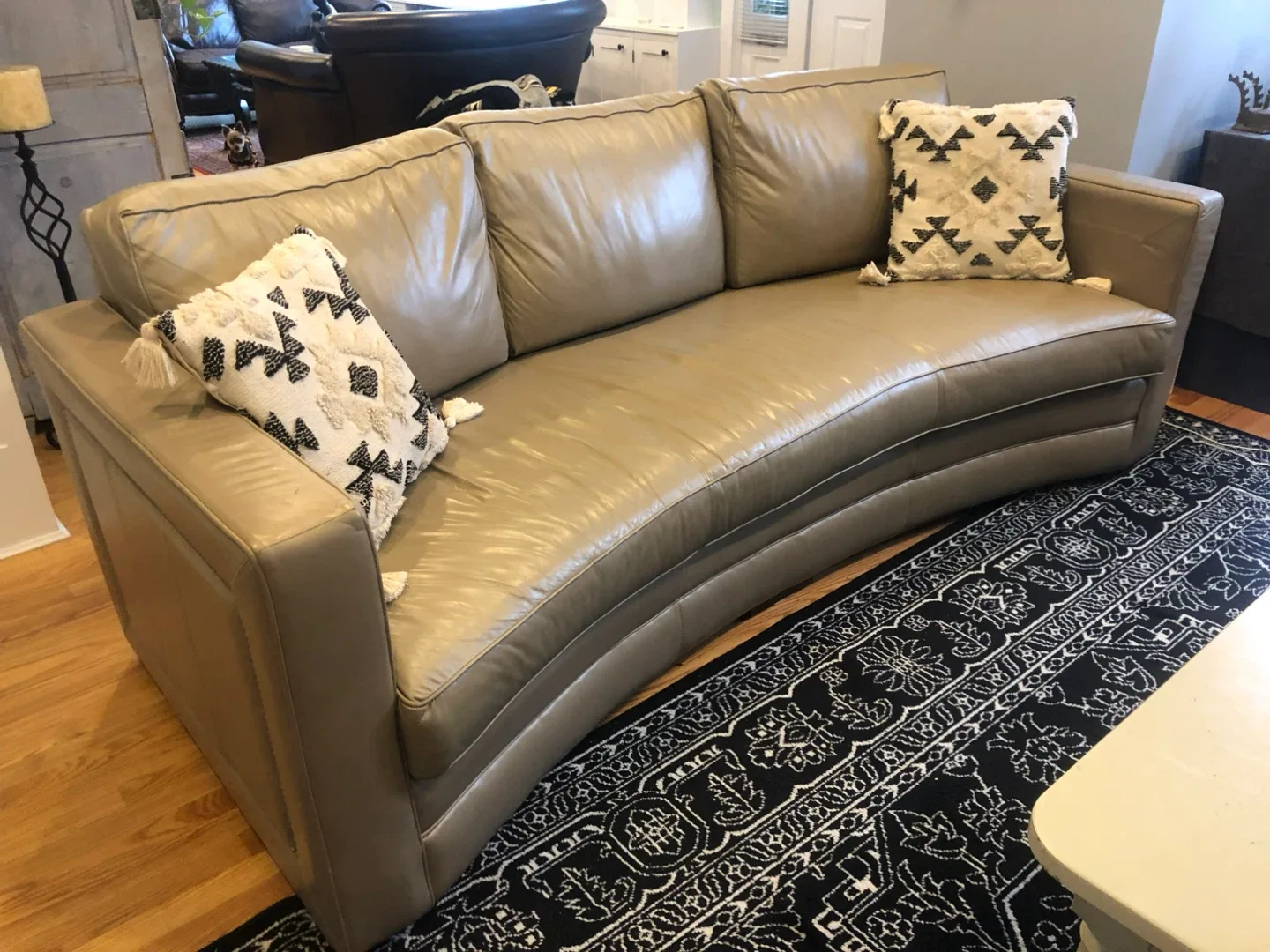 Leather Curved Sofa - Taupe Colour