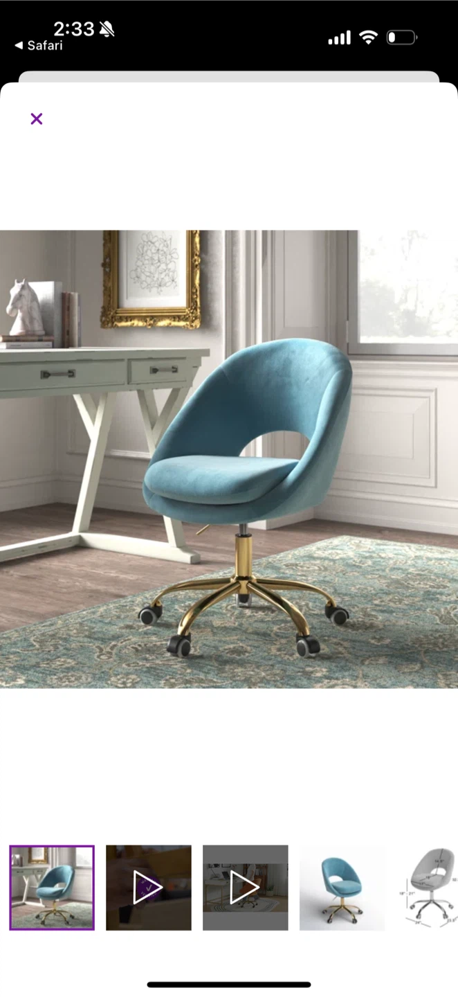 Light Blue Velvet Swivel Task Chair