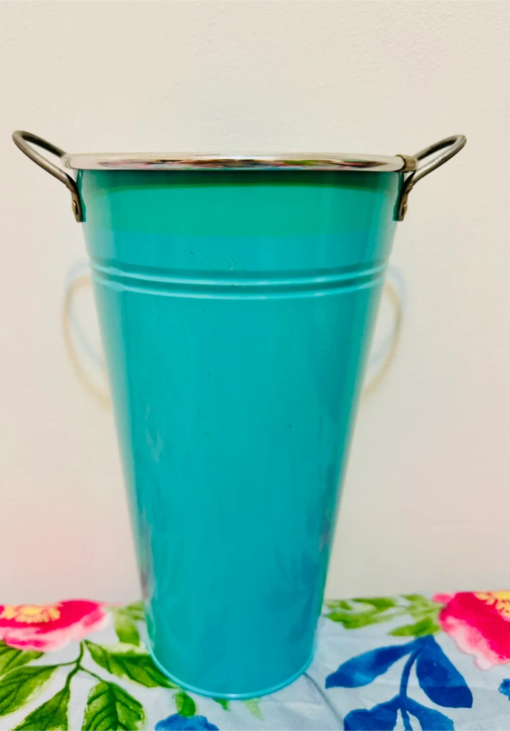 Turquoise Metal Bucket with Handles