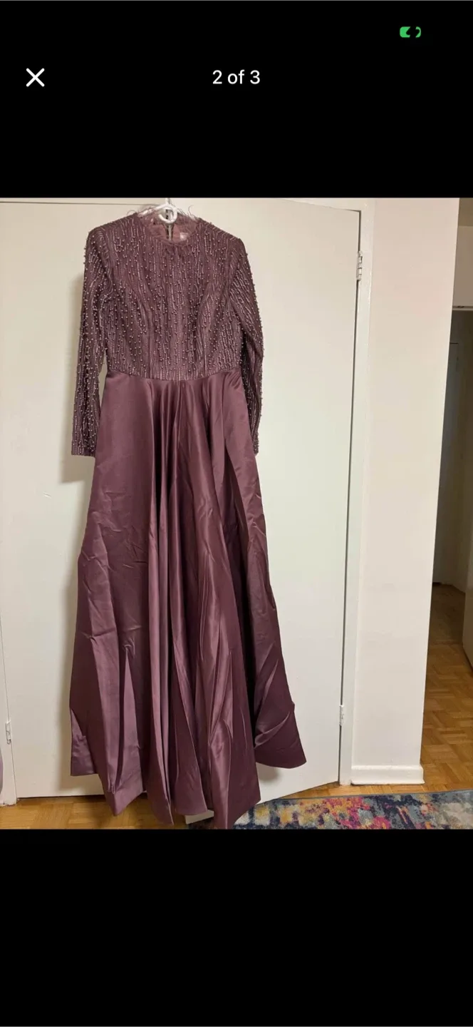 Mauve Beaded Long Sleeve Dress
