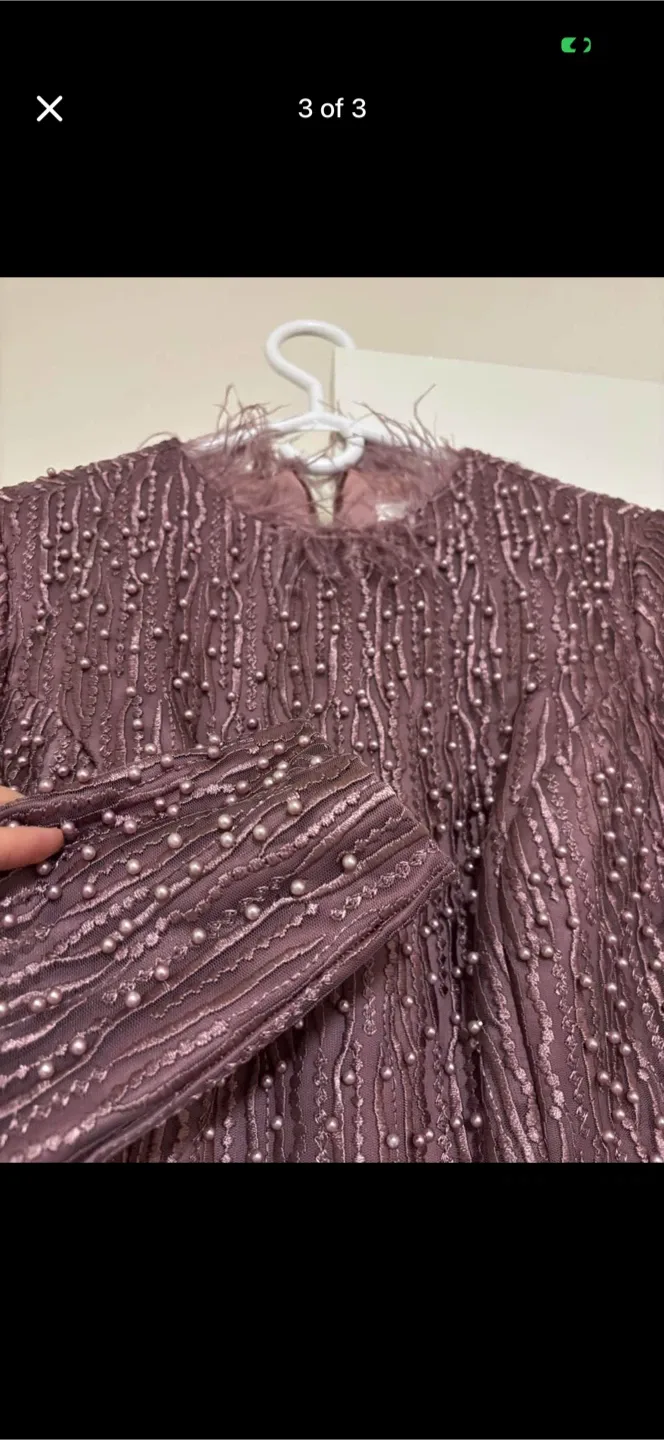 Mauve Beaded Long Sleeve Dress image indicator(2)
