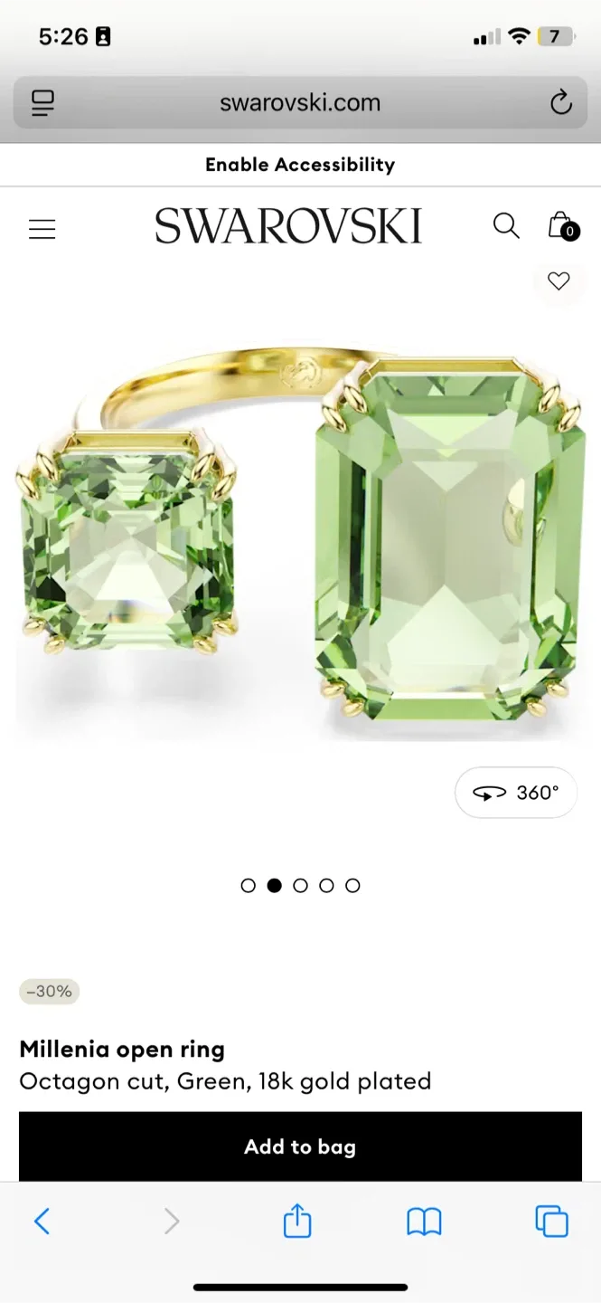 Swarovski Millenia Open Ring - Green, 18k Gold Plated image indicator(4)