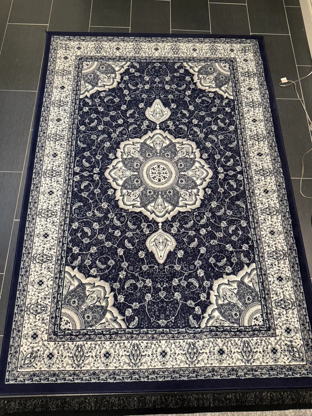 Navy Blue Patterned Area Rug