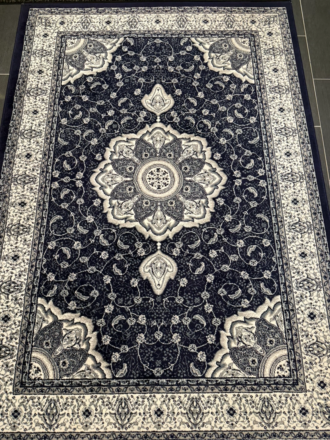 Navy Blue Patterned Area Rug - photo 2