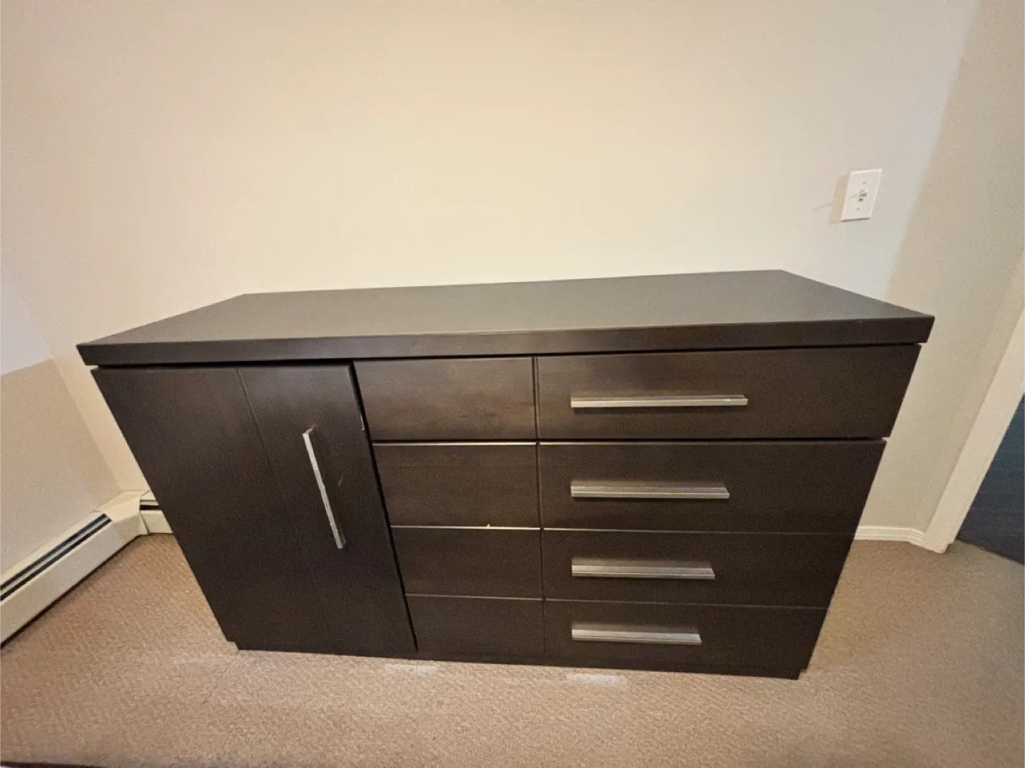 Dark Brown Dresser with Drawers & Cabinet