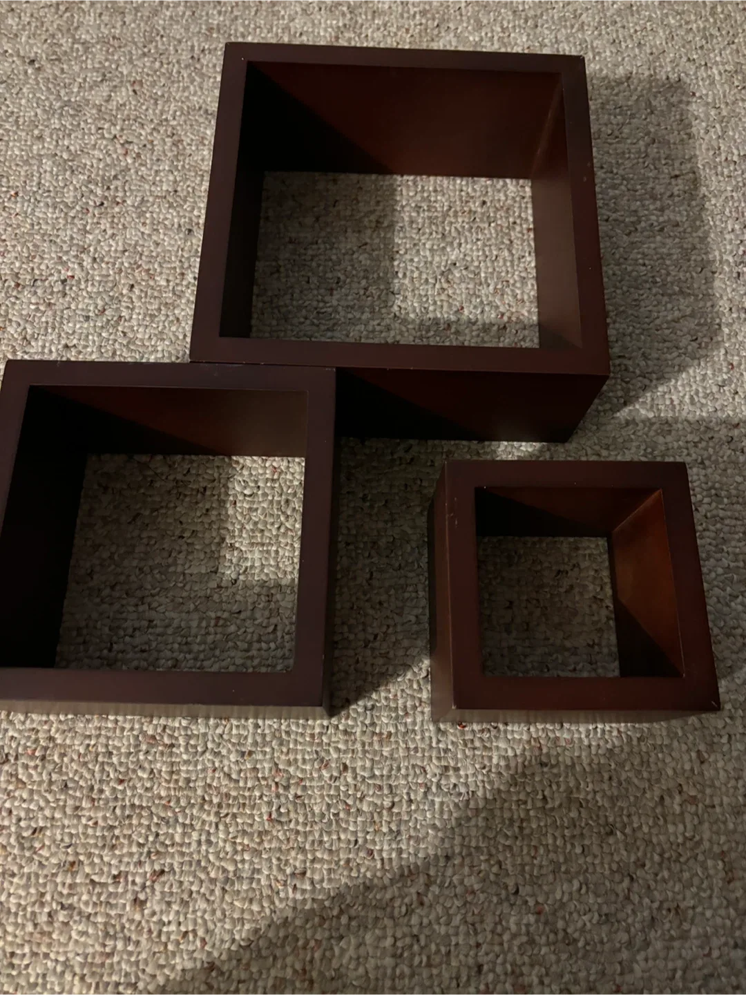 Set of 3 Brown Wooden Cube Shelves