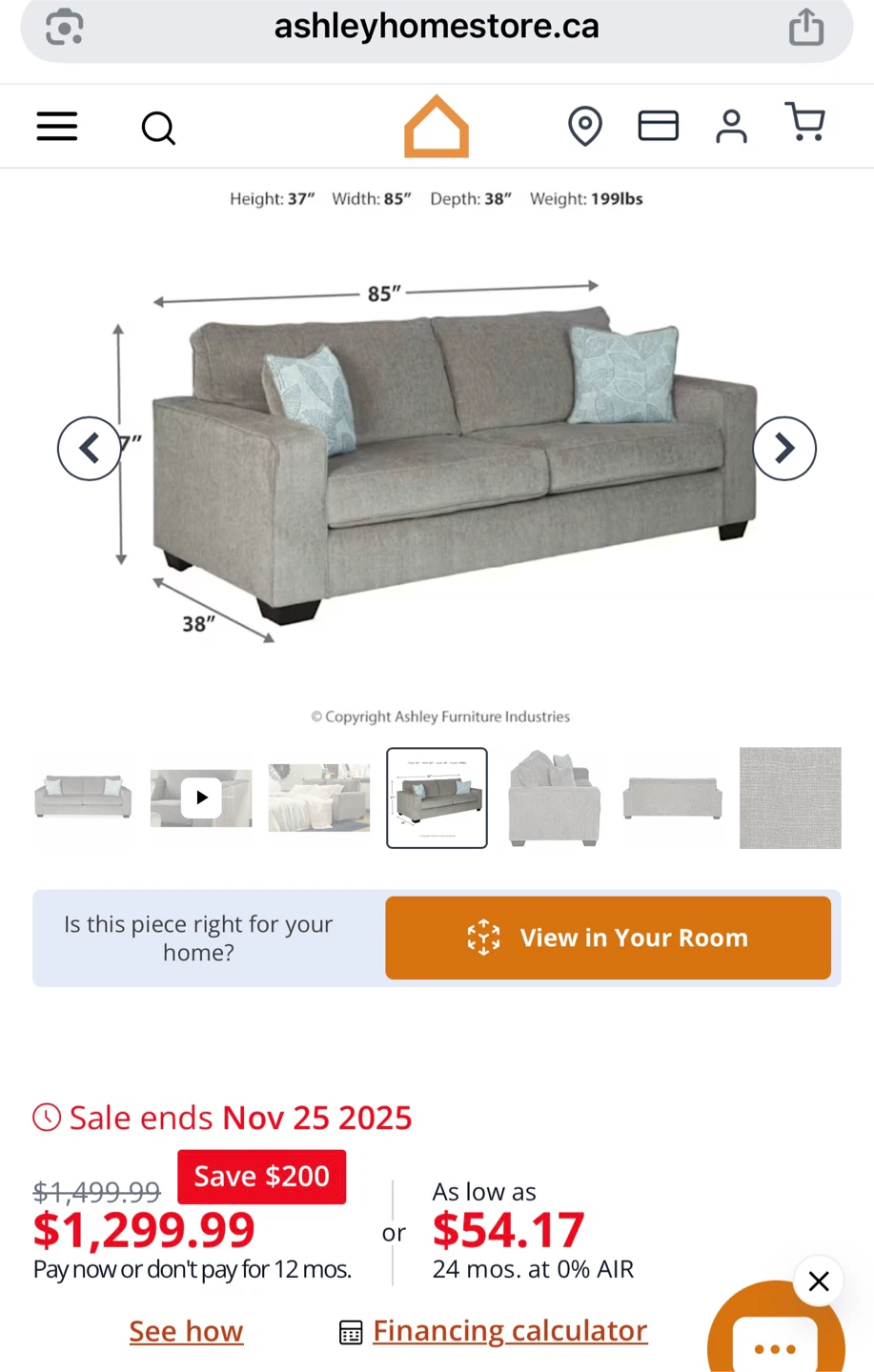 Ashley Furniture Gray Sofa