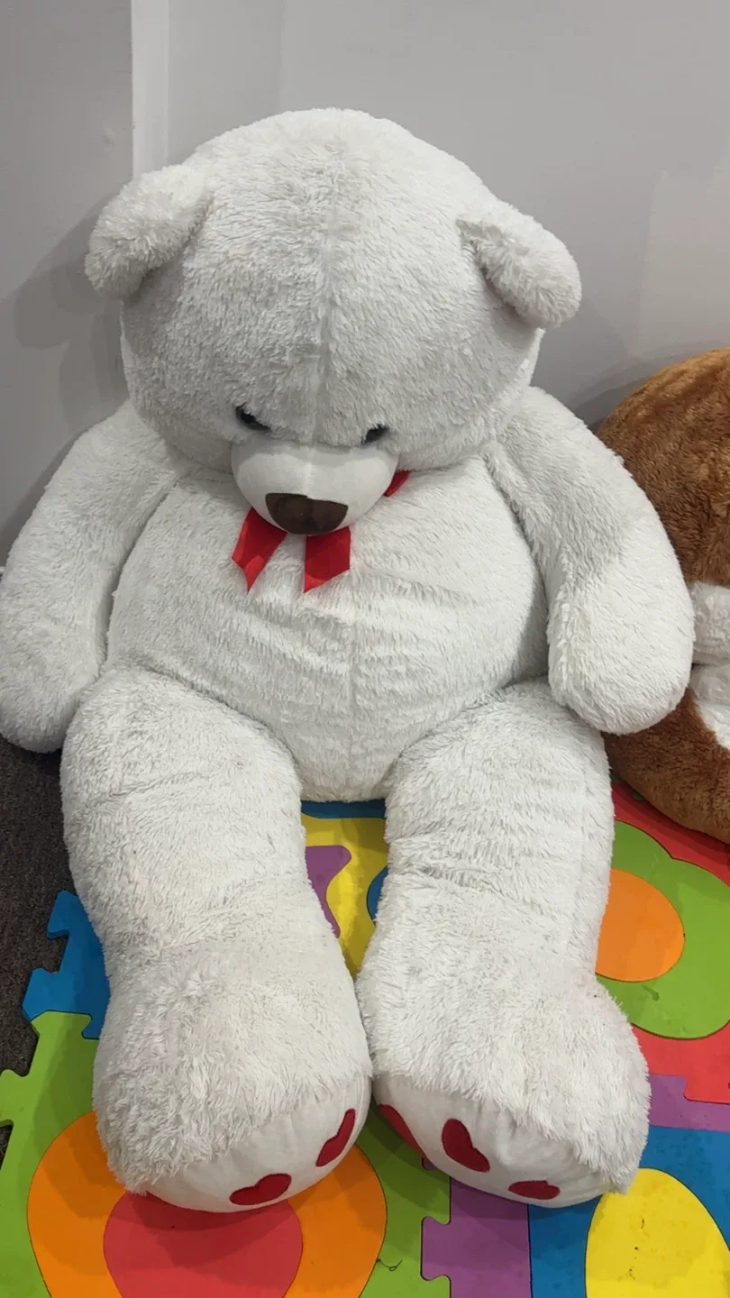 Large 45 inch White Teddy Bear with Red Ribbon