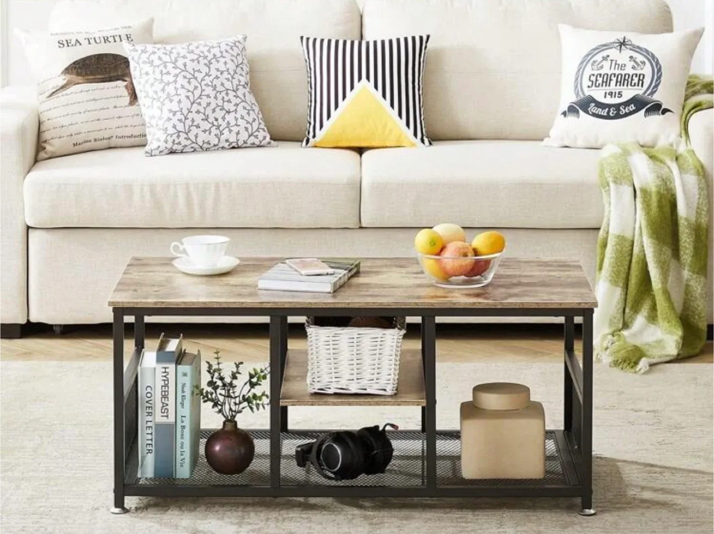 Industrial Coffee Table with Storage Shelf
