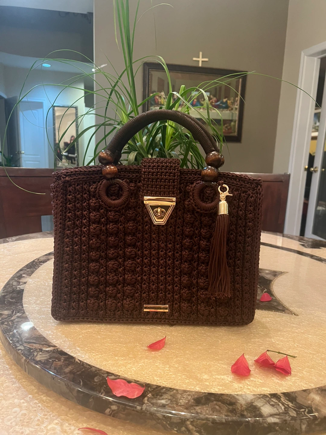 Handmade Brown Crochet Handbag