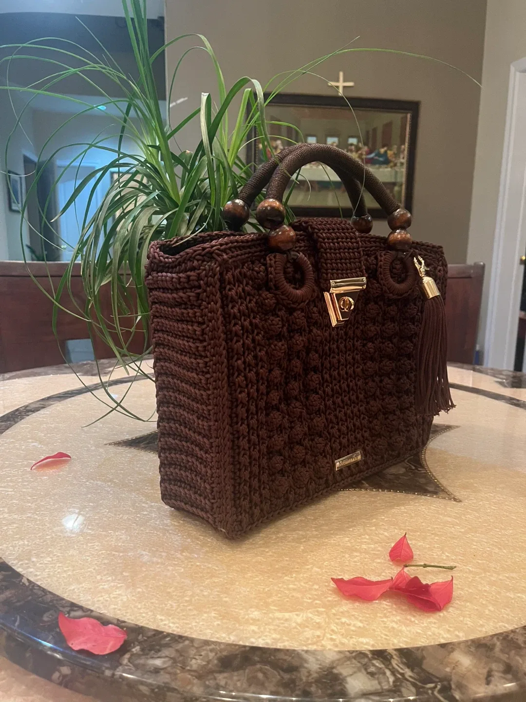 Handmade Brown Crochet Handbag image indicator(2)