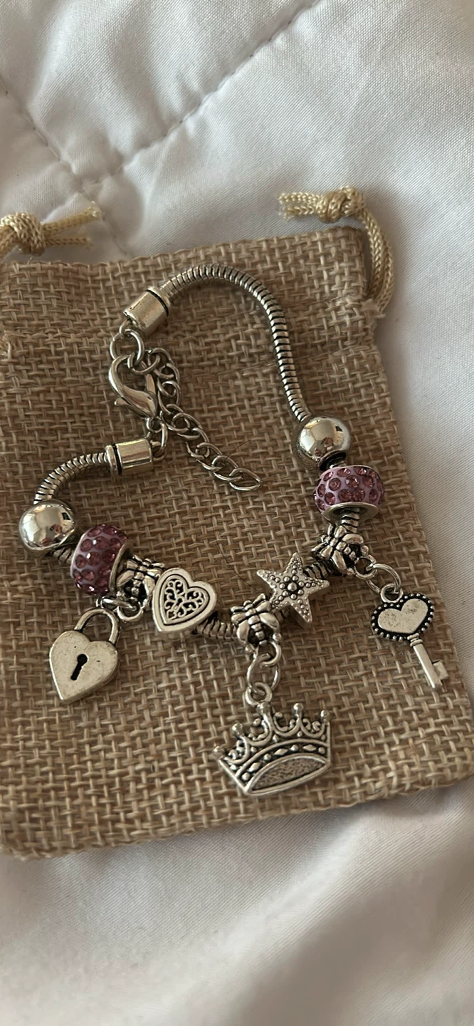 Charm Bracelet with Crown & Heart Charms
