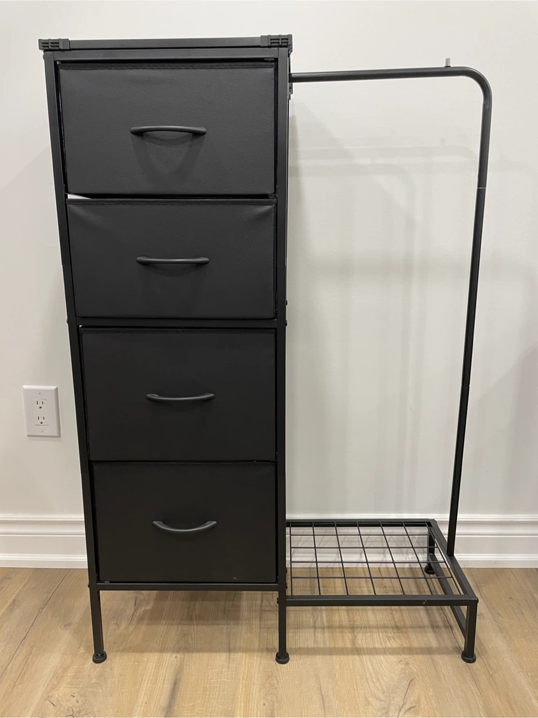 Black 4-Drawer Dresser with Hanging Bar