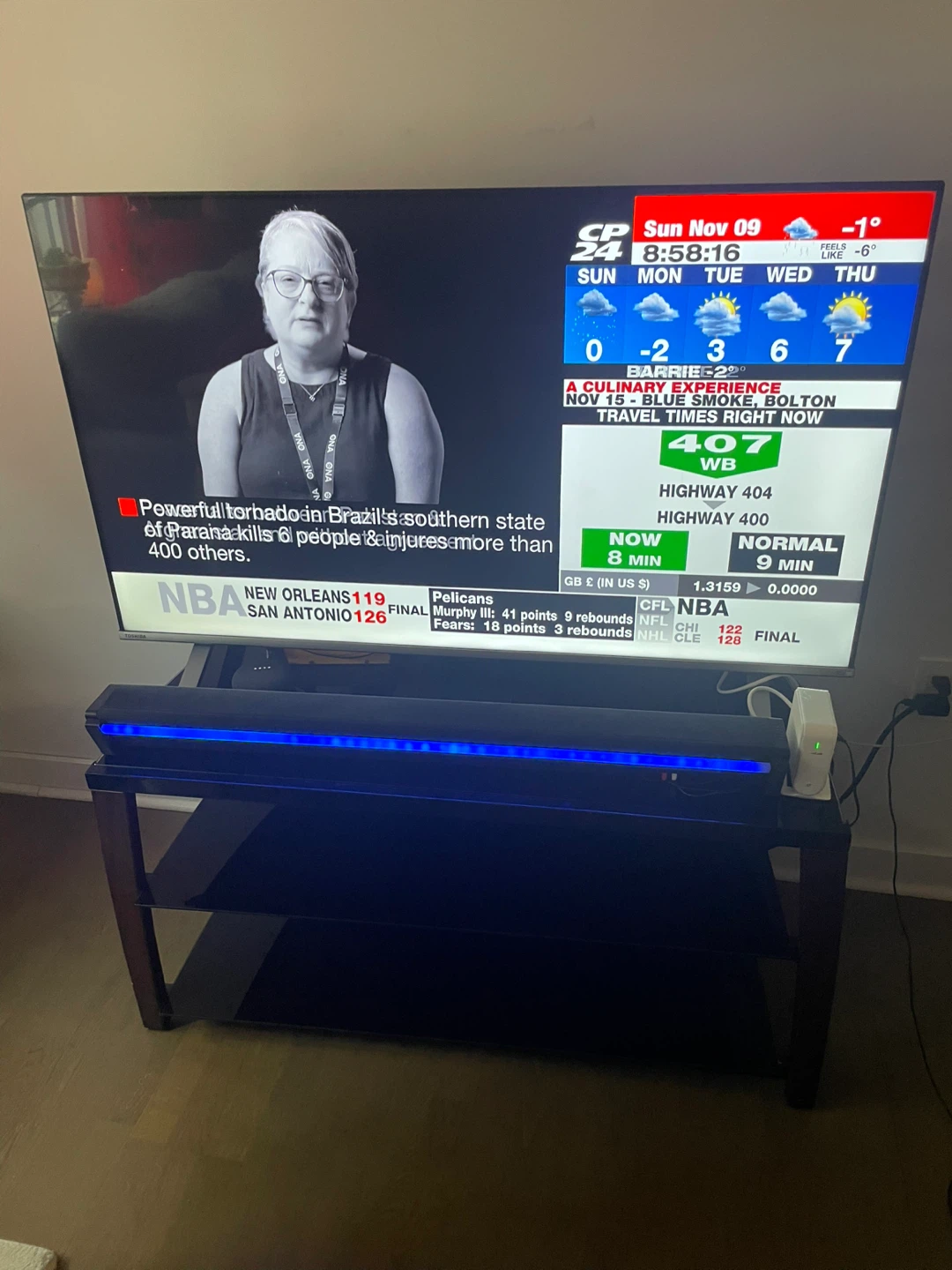 TV Stand with Glass Shelves
