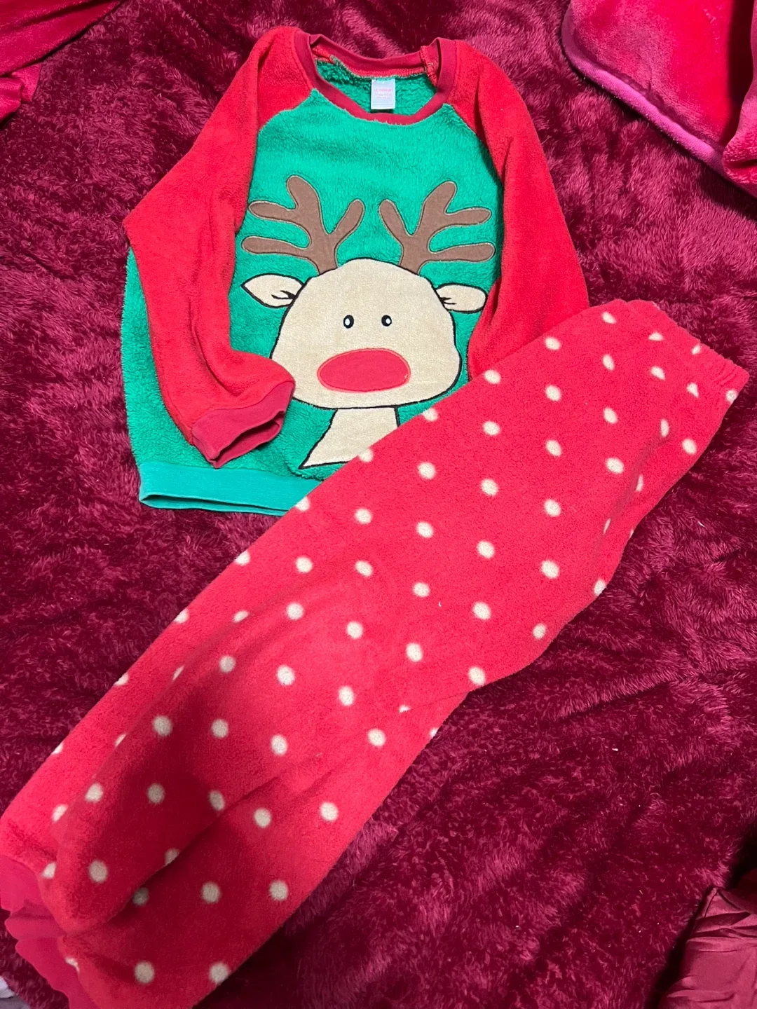 Reindeer Fleece Pajamas - Red and Green