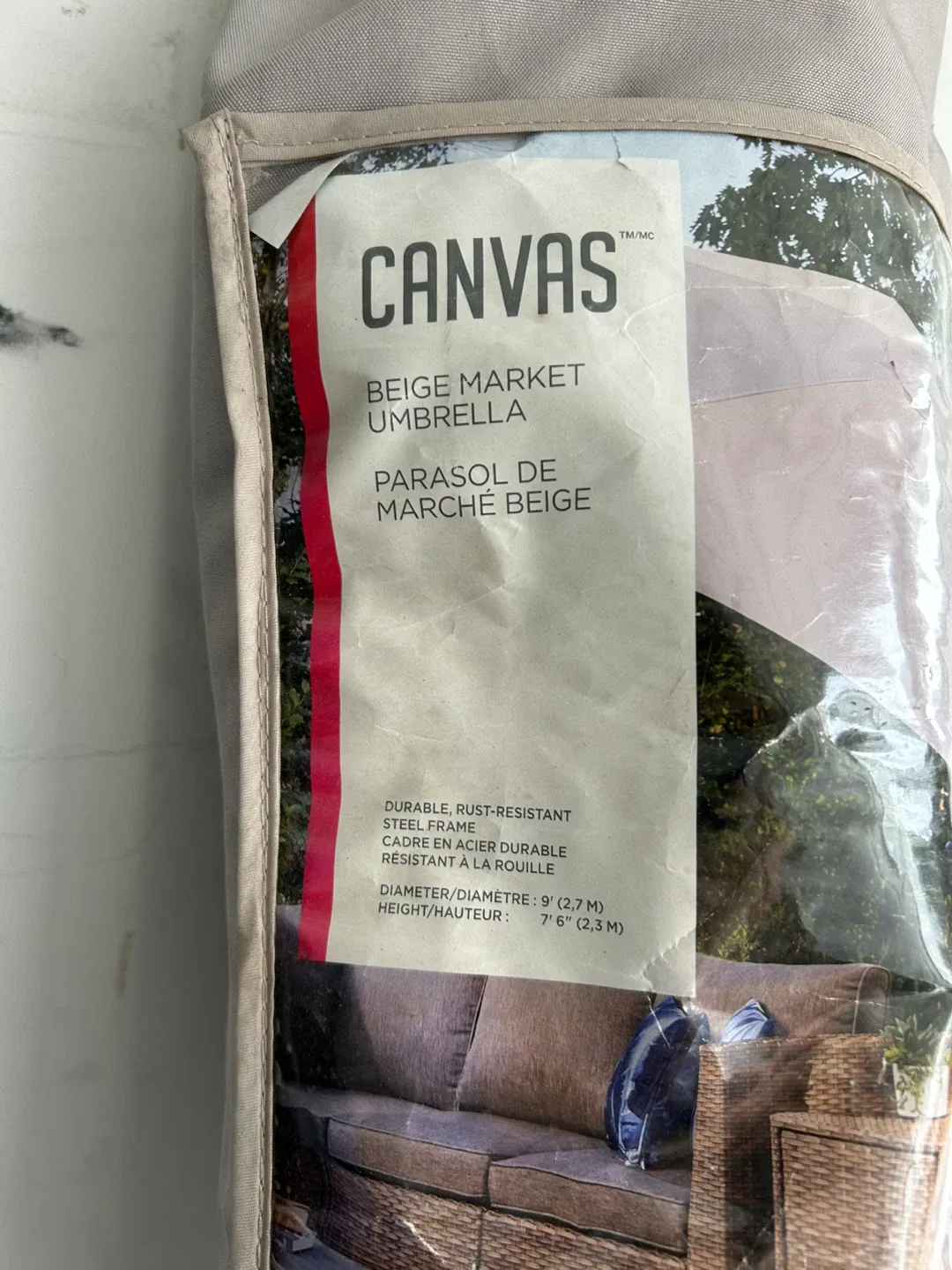 Canvas Beige Market Umbrella - 9 ft