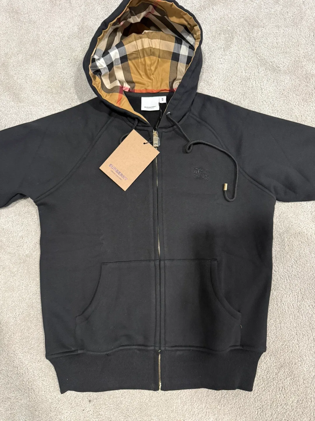 Burberry Black Zip-Up Hoodie - Size M