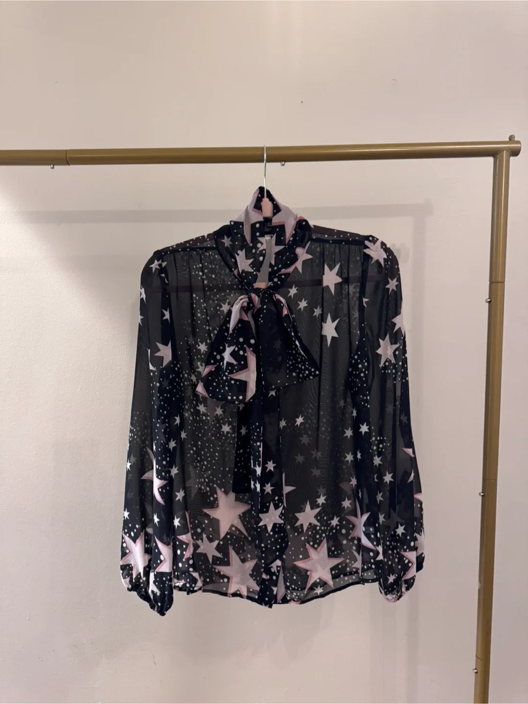 Eva Mendes for New York & Co Star Print Tie Neck Blouse - Black