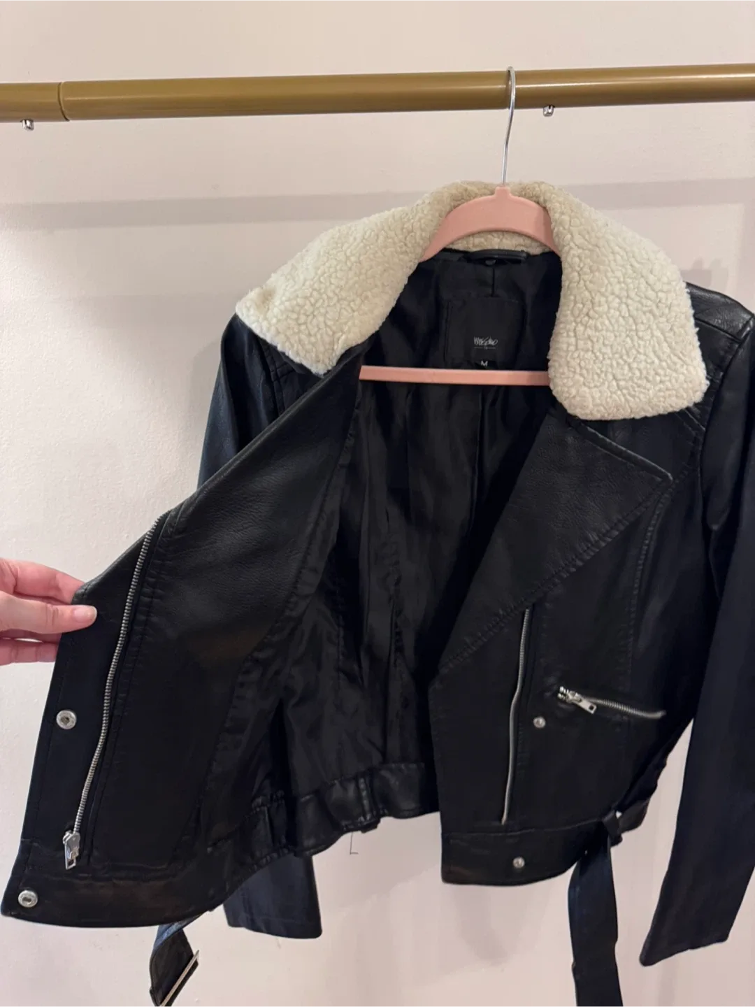 Mossimo Black Faux Leather Jacket - Size M image indicator(4)