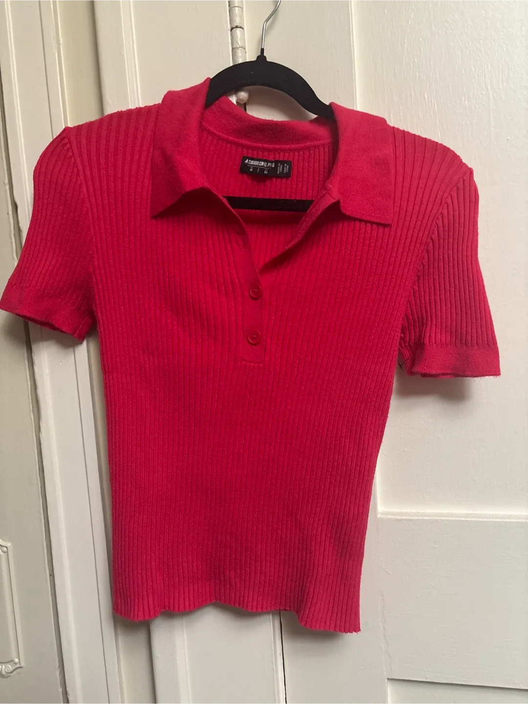 Red Ribbed Polo Shirt