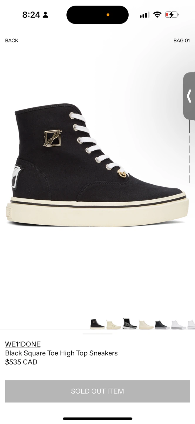 WE11DONE Black Square Toe High Top Sneakers