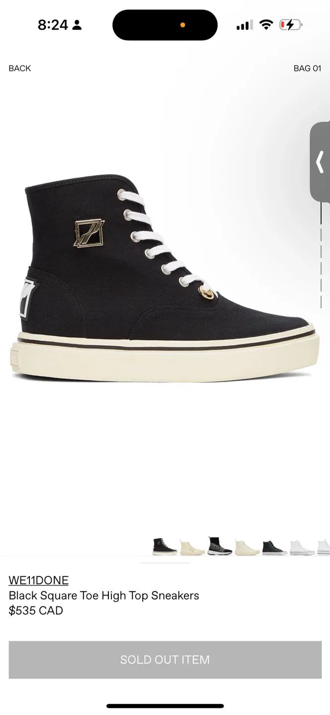 WE11DONE Black Square Toe High Top Sneakers