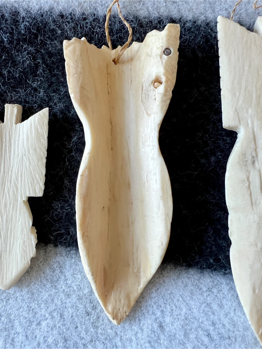 Vintage Hand Carved Bone Pendants - Set of 3 - photo 4