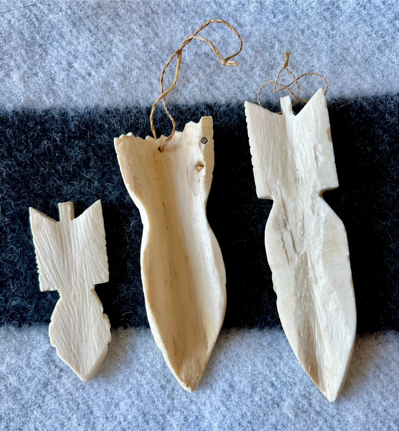 Vintage Hand Carved Bone Pendants - Set of 3 - photo 2