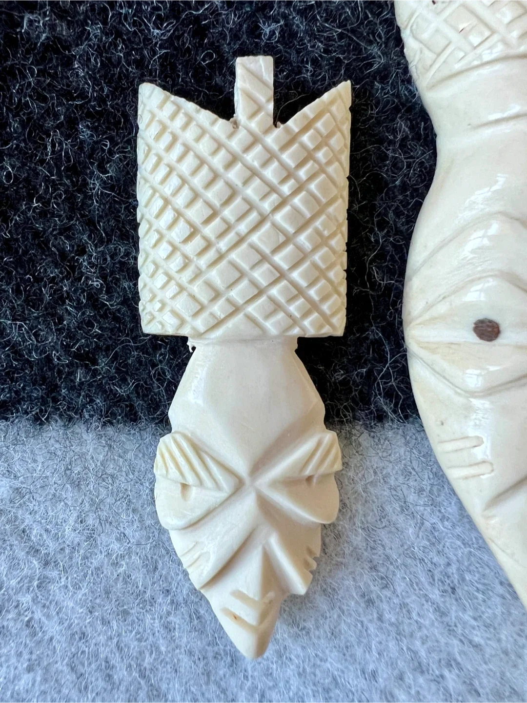 Vintage Hand Carved Bone Pendants - Set of 3 image indicator(8)