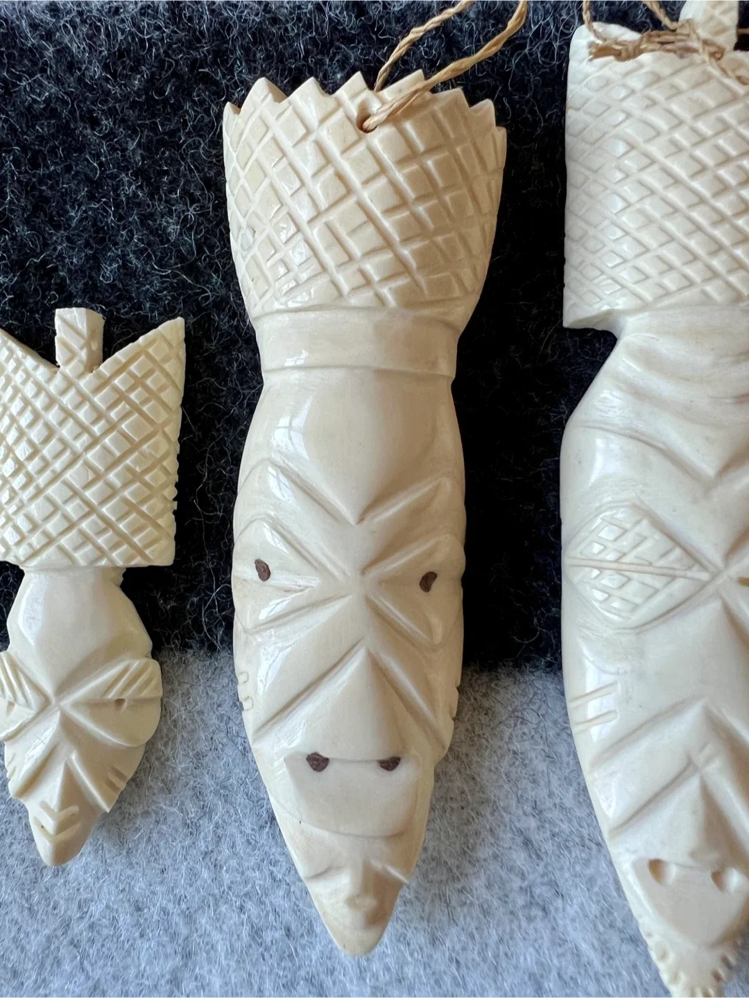 Vintage Hand Carved Bone Pendants - Set of 3 image indicator(7)