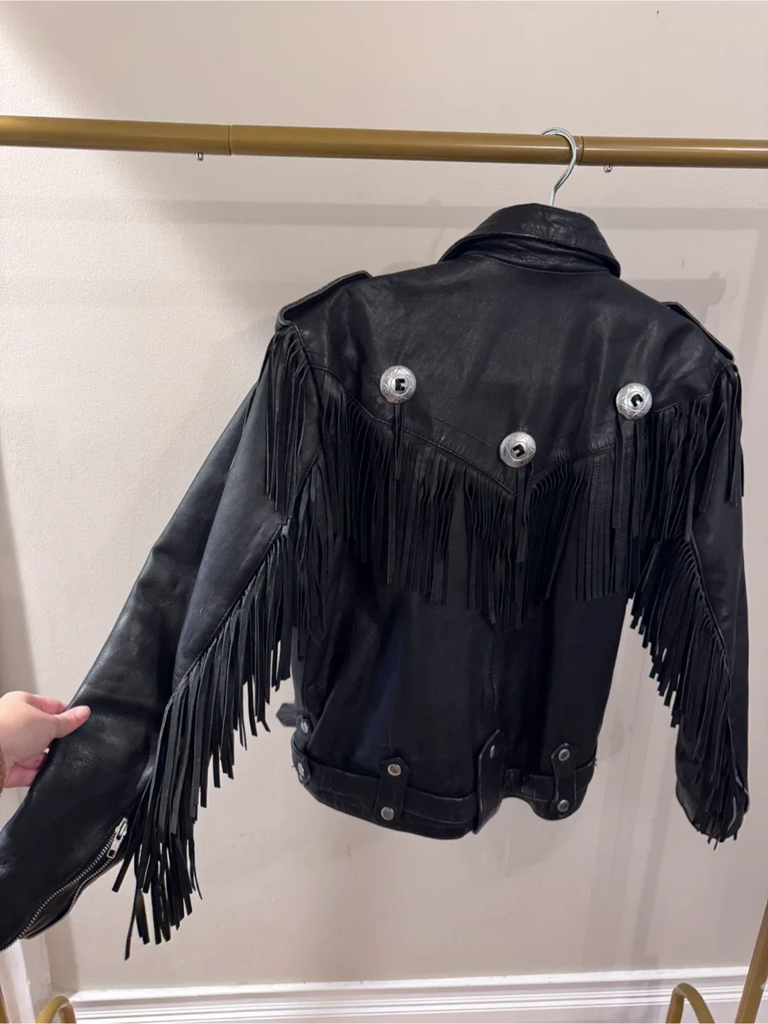 Metaco Black Leather Fringe Jacket Size 42 image indicator(4)