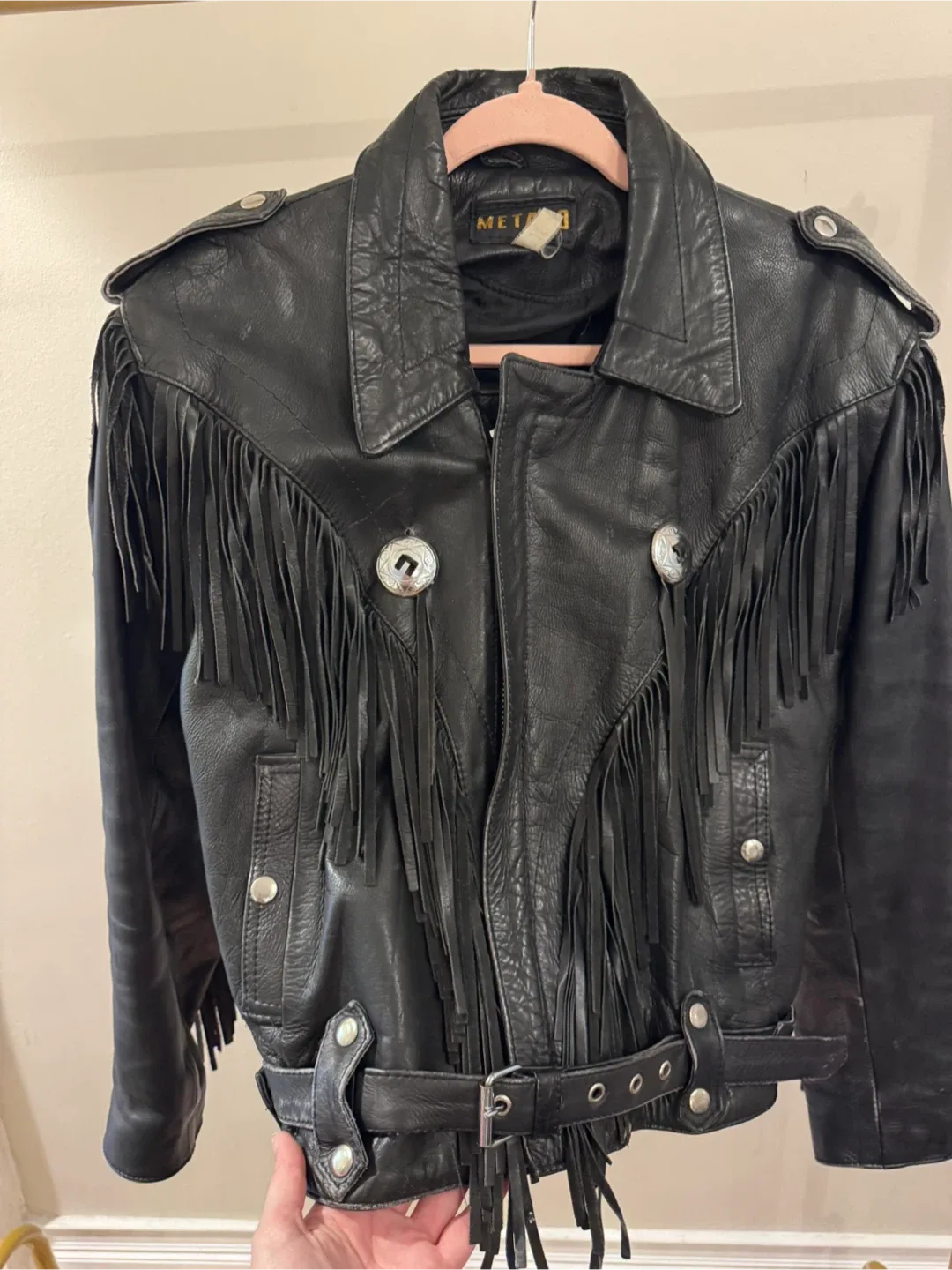 Metaco Black Leather Fringe Jacket Size 42 image indicator(2)