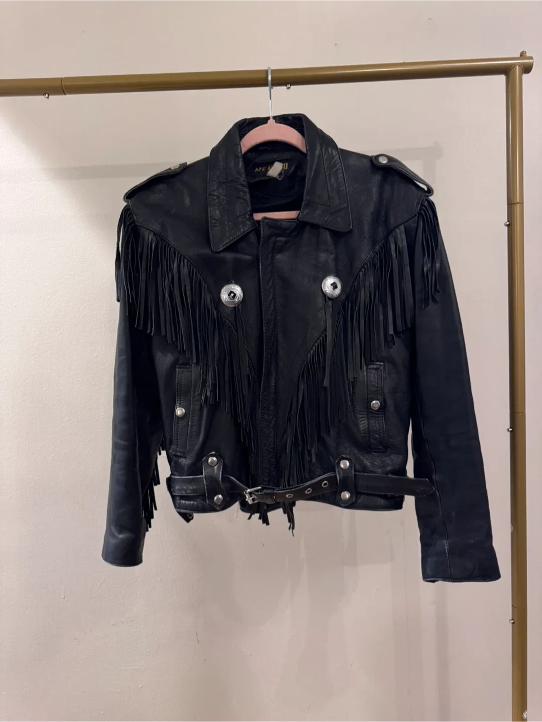 Metaco Black Leather Fringe Jacket Size 42