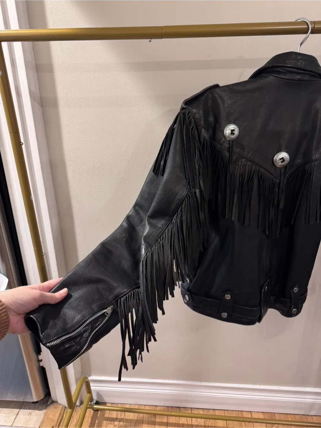 Metaco Black Leather Fringe Jacket Size 42 image indicator(5)