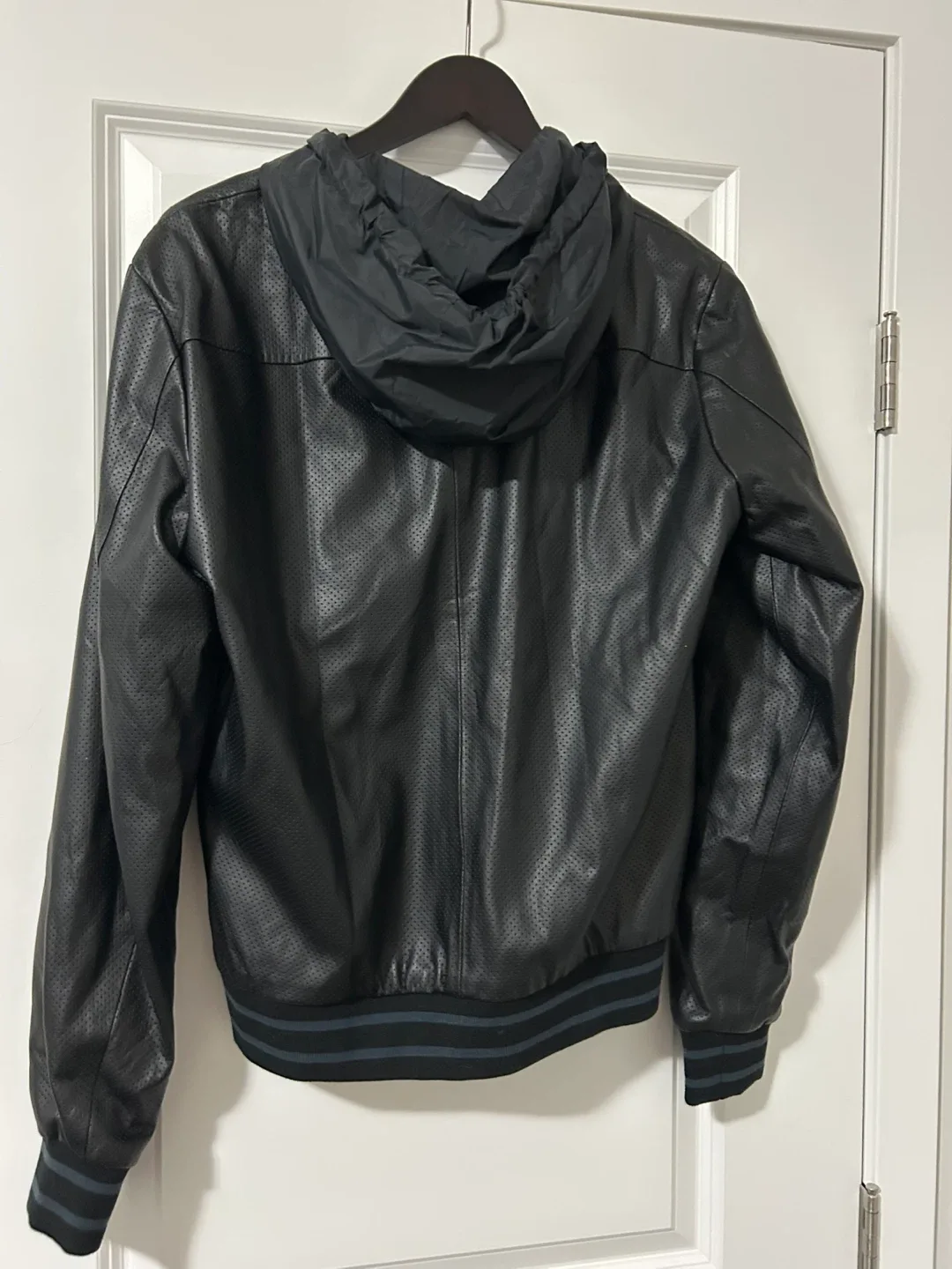 Trussardi Black Leather Jacket with Hood Size 48 image indicator(2)