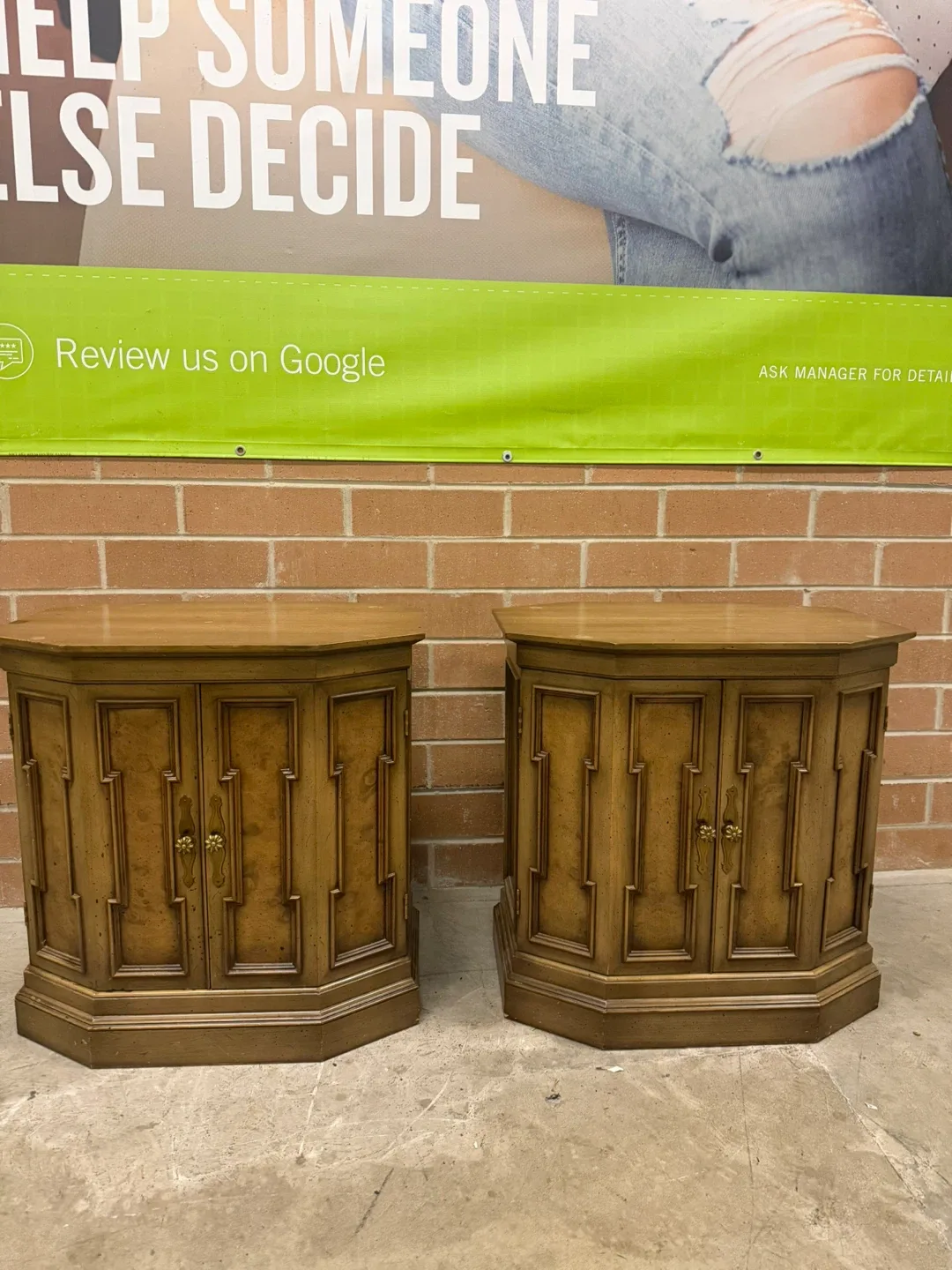 Pair of Wooden Side Tables with Doors