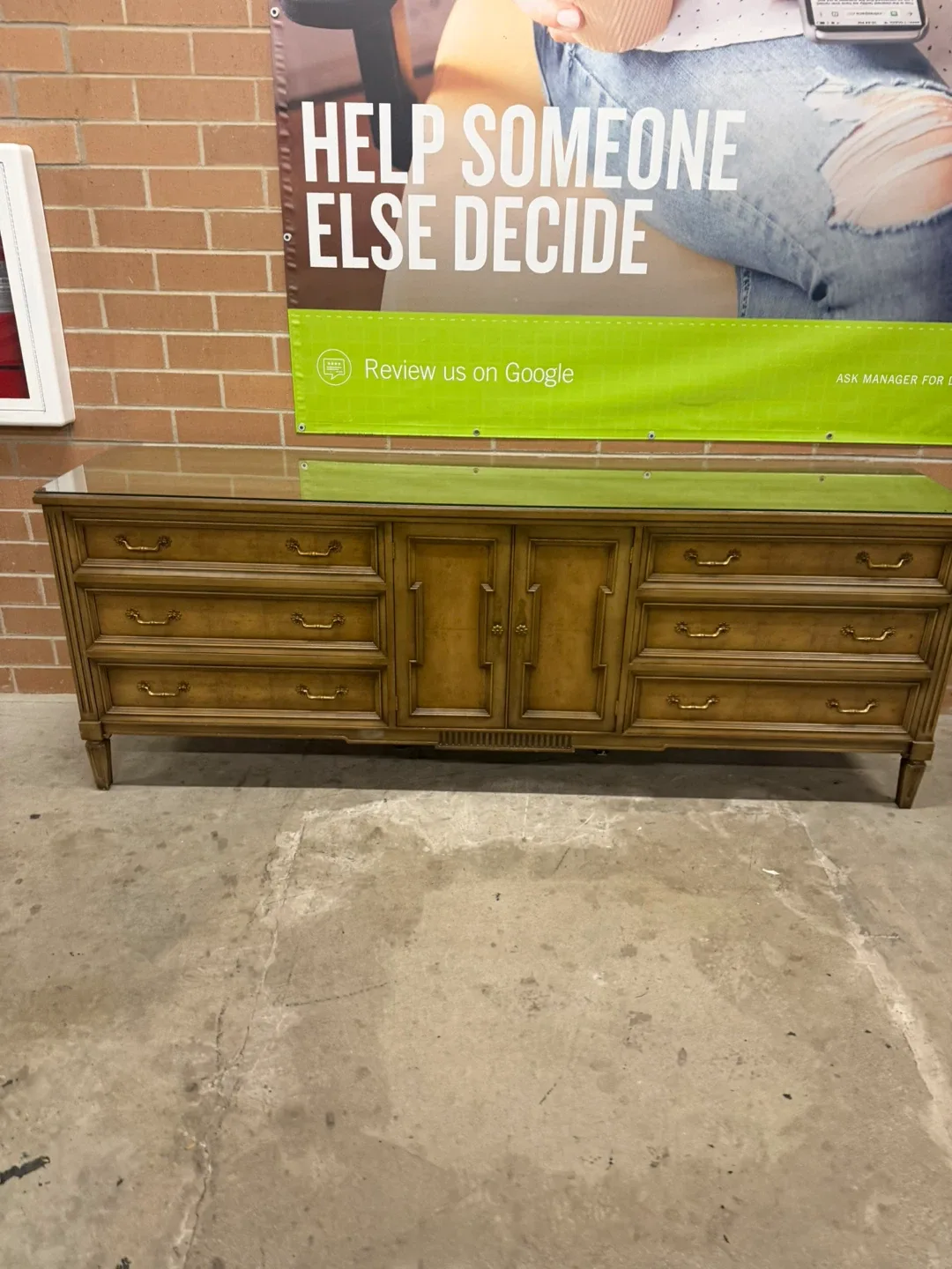 Vintage Wooden Dresser with Glass Top
