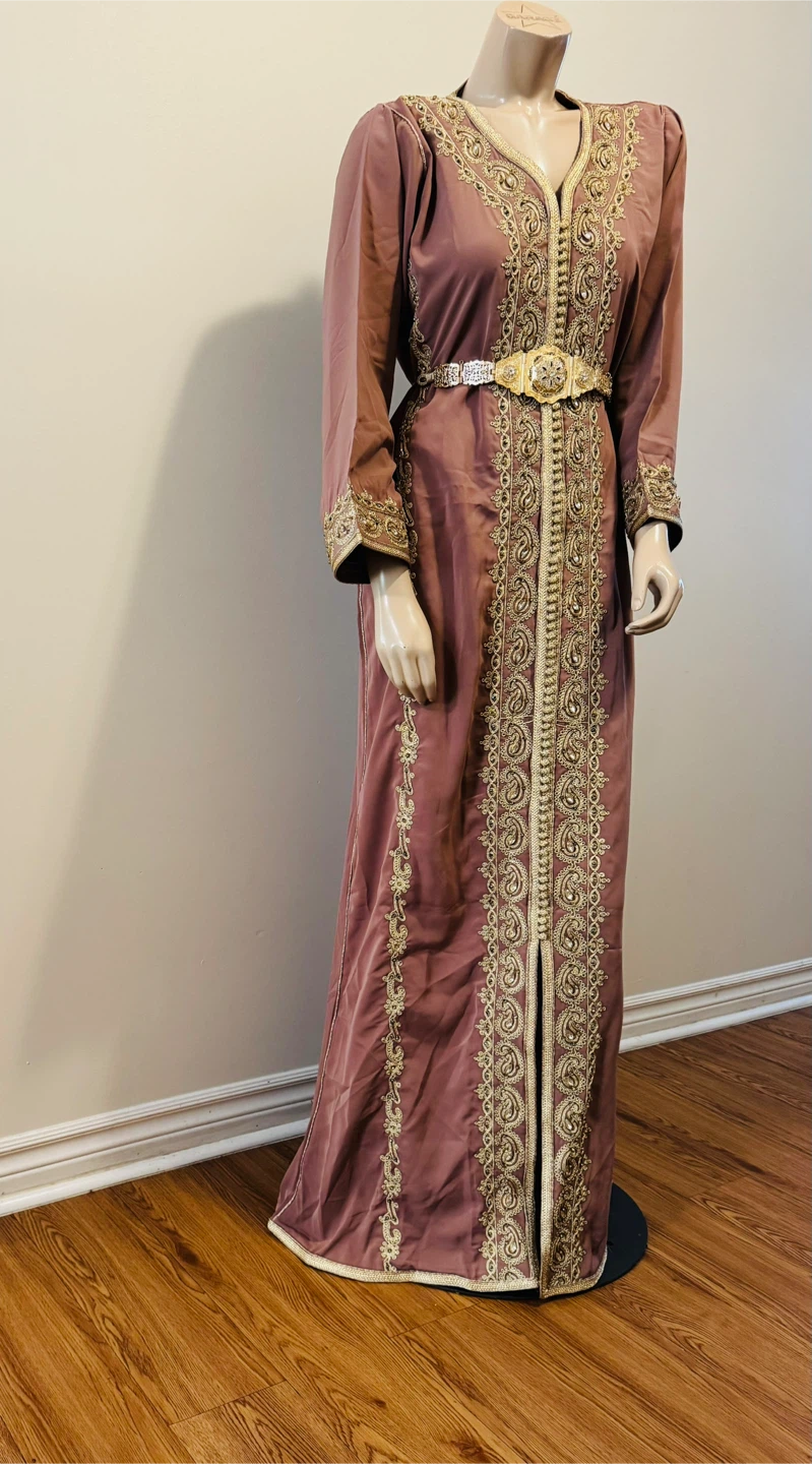 Mauve Embroidered Moroccan Kaftan