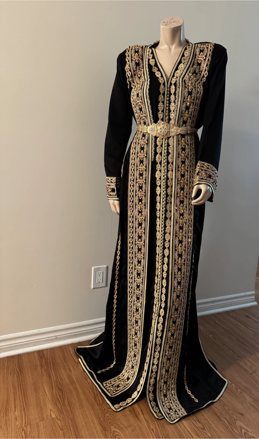 Black & Gold Embellished Moroccan Kaftan