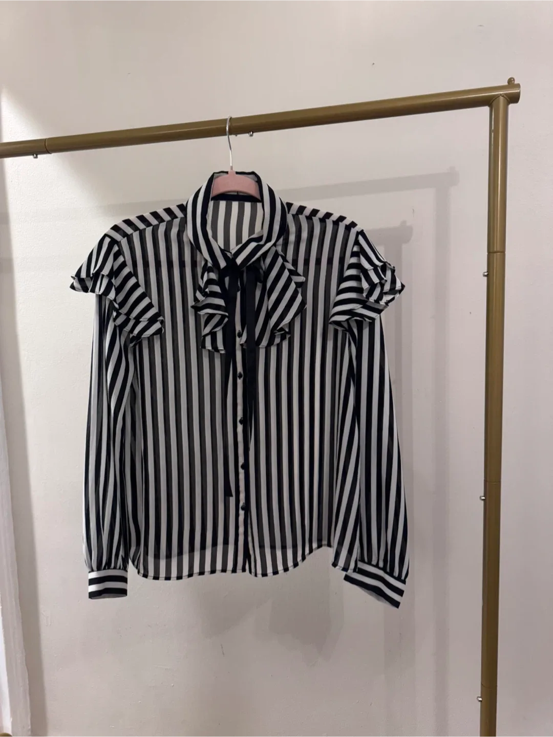 Striped Ruffle Blouse - Black & White