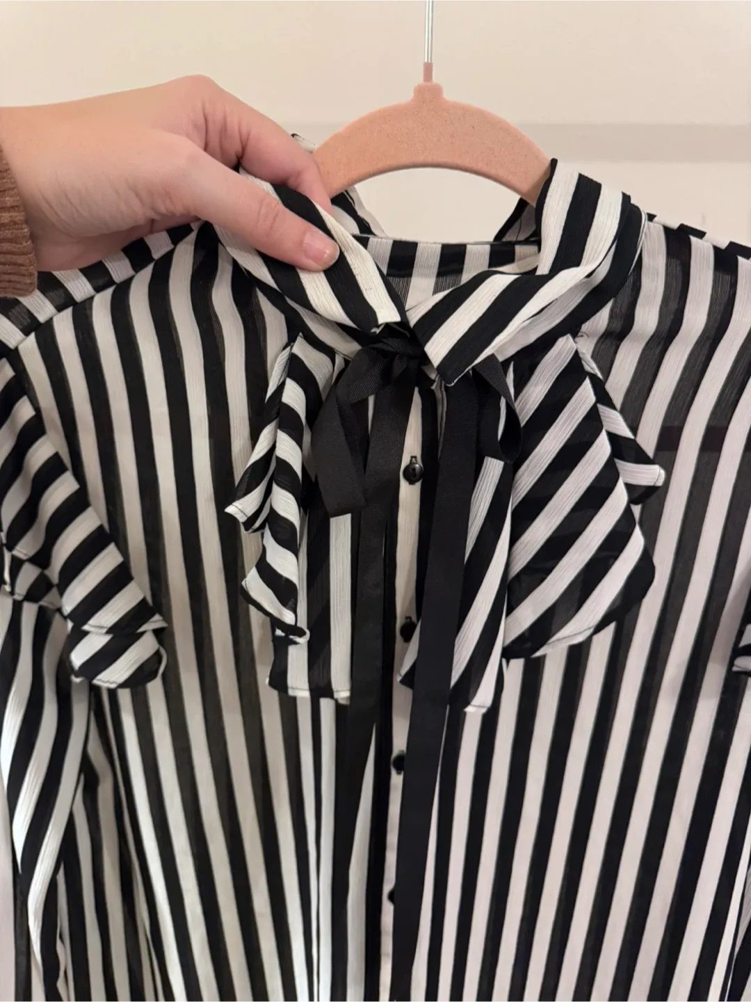 Striped Ruffle Blouse - Black & White image indicator(3)