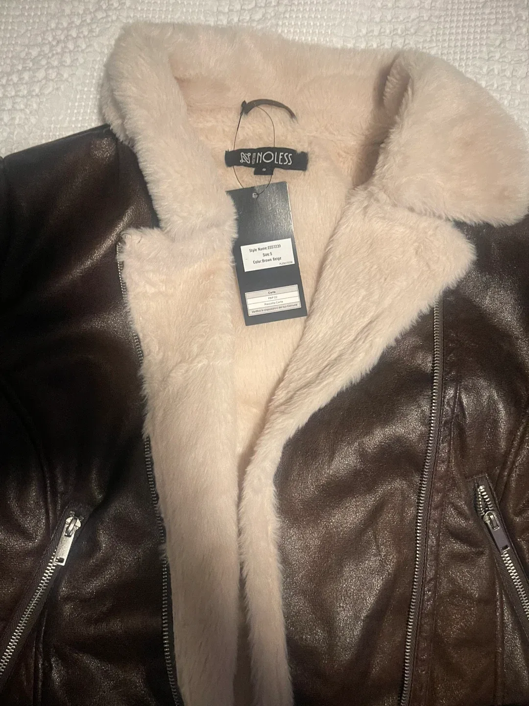 New NoLess Brown Beige Faux Leather Jacket - Size S image indicator(3)