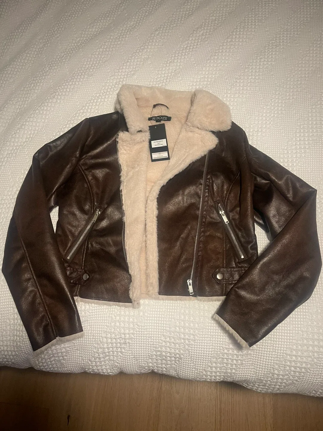 New NoLess Brown Beige Faux Leather Jacket - Size S image indicator(4)